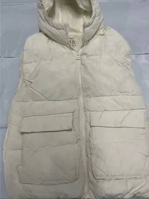 Chaleco Abrigo Zara Mujer Capucha Crema Off White Marfil Puffer Talla 9-10 Foto 1 de 4