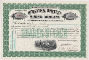 Certificado de acciones de Arizona United Mining Company 1916 - Imagen 1 de 1