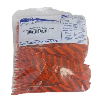 100 Pack Gateway Feathers 5" Right Wing: Parabolic Faux Barred Orange 500RPBOR - Image 1 of 3