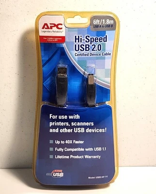 APC HI-Speed USB 2.0 Certified Device Cable 6 ft/1.8m USB A To USB B - NEW! - Image 1 of 4