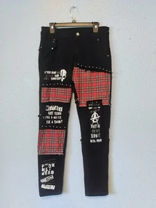 Goth Black Devi Punk Skull Anarchy Hose Gr. 33 coole Jeans Flanell Look selten - Bild 1 von 5