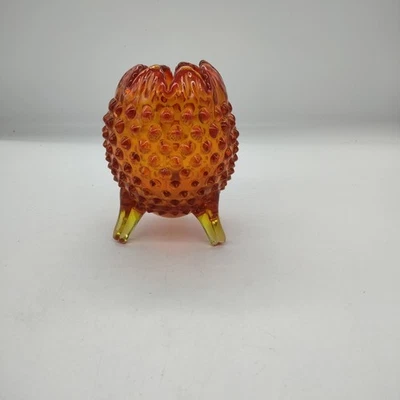 Vintage Fenton Cadmium Amberina Hobnail Footed Egg Shaped Rose Bowl Vase 4.75" - Image 1 of 4