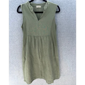 Terzo Millenio Damen S Salbeigrün Leinen Kleid Italian Made Ärmellos Babydoll - Bild 1 von 11