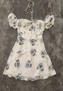 JOA Los Angeles White Floral Ruffle Cold Shoulder Halter Dress Size XS - Picture 1 of 5