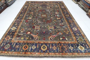 9 x 12 ft Tribal Heriz Gray Area Rug Afghan Hand Knotted Veg Dye Wool Rug - Picture 1 of 11