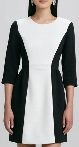 Abito Kate Spade TILLIE nero e panna colorblock maniche 3 4 crepe elasticizzato 4