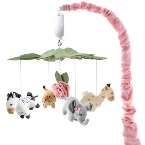 The Peanutshell Crib Mobile for Girls - Soft Pink with 12 Lullabies, Safari - Picture 1 of 8