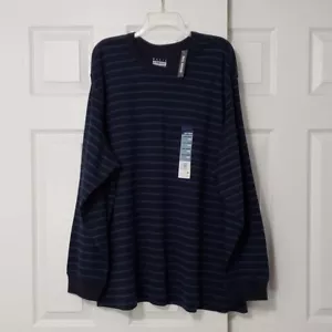 Big Men's Basic Editions 3XL Blue Striped LS 3 Button Knit Pullover Sweatshirt - Picture 1 of 9