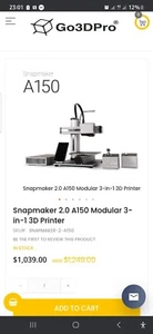 Brand New Snapmaker 2.0 A150. CNC, Laser, Print - 3 In 1, 3D Printer Rrp £895 - Photo 1/5