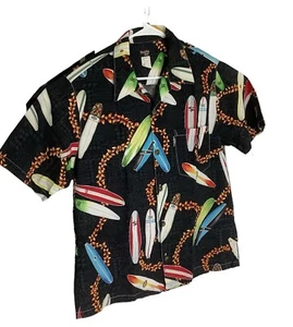 Vintage Hawaiian Shirt Mens Large Floral Surf Board Short Sleeves 60s - Picture 1 of 7
