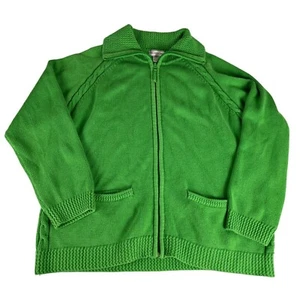 Allison Daley Zip Up Cardigan Sweater Women L Green Cotton Acrylic Raglan Sleeve - Picture 1 of 4