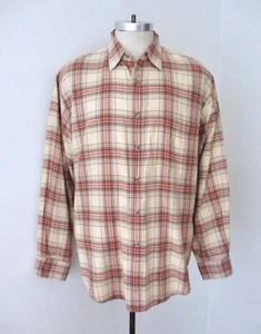 Camisa Viyella Lands End Beige Rojo Verde Púrpura a Cuadros Algodón Mezcla de Lana XL Reg - Imagen 1 de 6