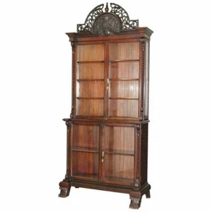HUGE 3 METER TALL VICTORIAN MAHOGANY HAND CARVED WOOD LIBRARY BOOKCASE ORNATE - Picture 1 of 12