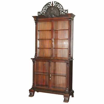 Huge 3 Meter Tall Victorian Mahogany Hand Carved Wood Library Bookcase Ornate • 3776.85£