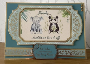 Biglietto fatto a mano 7"x5" tema elefante e panda famiglia compleanno occasione speciale - Foto 1 di 3