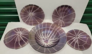 Art Glass Plates And Bowl Purple Irredesent Glass dinner plates - Picture 1 of 11