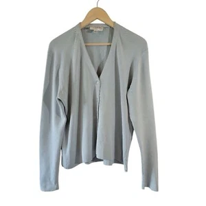 VTG EMANUEL UNGARO Ocean Blue Silk Blend Button-Front Cardigan Sz L Santana Knit - Picture 1 of 12