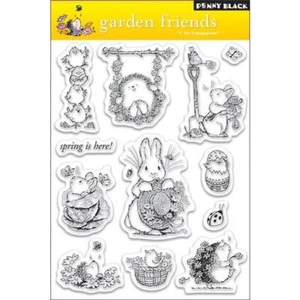 New Penny Black RUBBER STAMP clear Acrylic GARDEN FRIENDS SPRING free USA ship - Picture 1 of 4