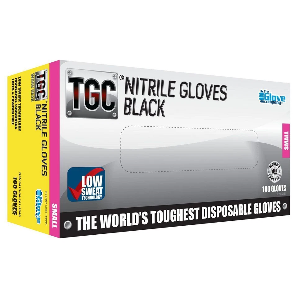 TGC Black Nitrile Disposable Gloves Box 100 Small Hairdressing Beauty - image 1 of 1