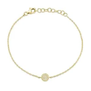 Brazalete Disco Círculo Diamante Oro Amarillo 14K Pavé Redondo Natural .05CT Ajustable - Imagen 1 de 7