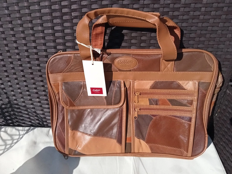 Brown Leather Patchwork Travel Holdall From Cotton Traders 43x31x9cm