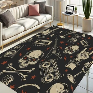 Rockmusik Teppich, Totenkopf Fußmatte, Punk Zimmer Deko, Gothic Vorleger - Bild 1 von 11