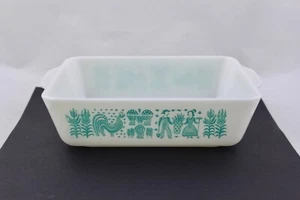 VINTAGE PYREX AMISH BUTTER PRIN TURQUOISE CASSEROLE DISH RECTANGLE - Picture 1 of 7