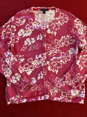 PRETTY PINK Foxcroft pink and white 100% cotton stretch cardigan women’s size XL - Image 1 of 4