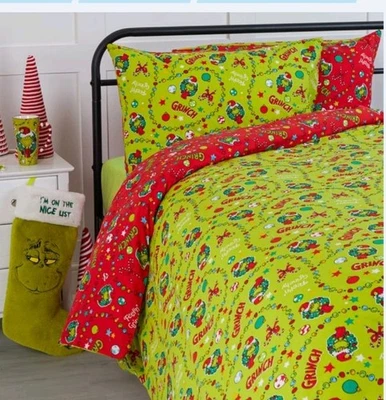 BN Dr. Suess The Grinch Reversible Single Duvet Cover Set Gift Xmas ☃️🎁🎄