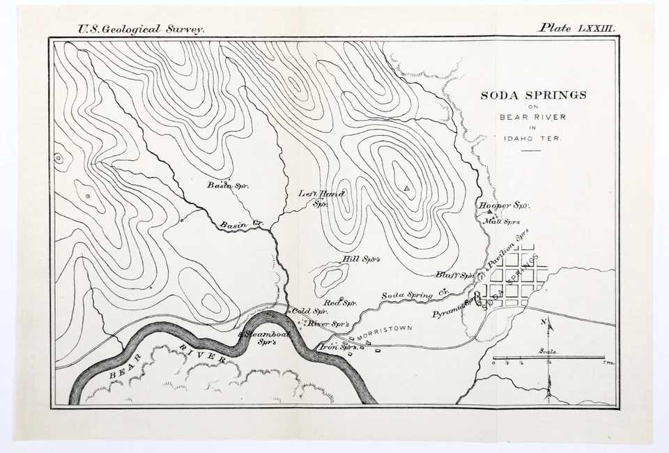 TERRITORIO IDAHO 1878 - SODA SPRINGS Mapa ORIGINAL Bear River - Morristown Foto 1 de 3