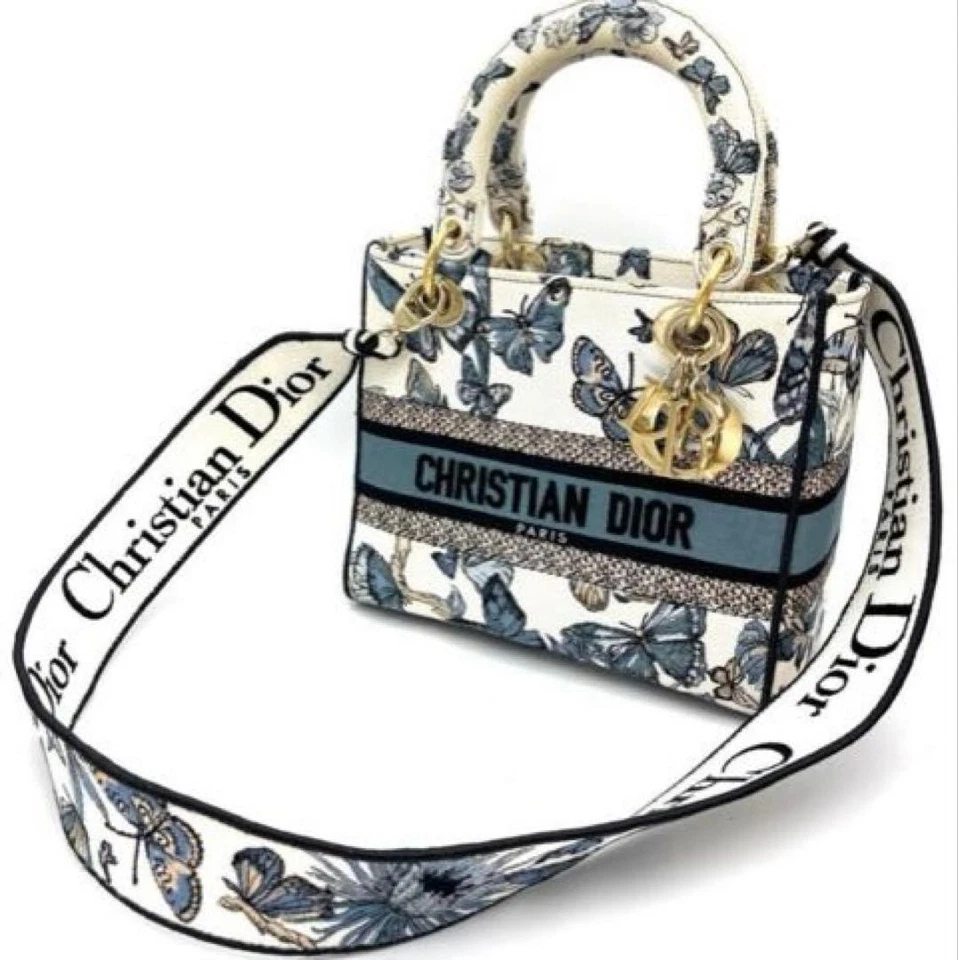 Bolsa tote Dior Lady Dior D-Lite média padrão borboleta lona algodão - Imagem 1 de 4