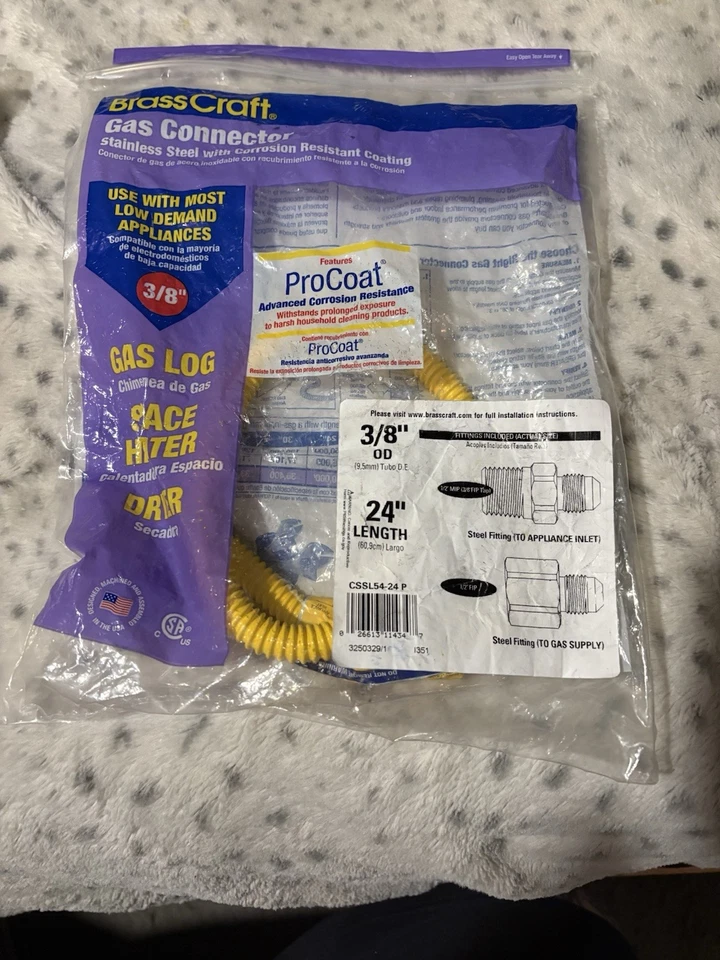 BrassCraft 气体连接器不锈钢耐涂层 3/8 英寸 OD X 24 英寸 L — 第 1/1 张图片