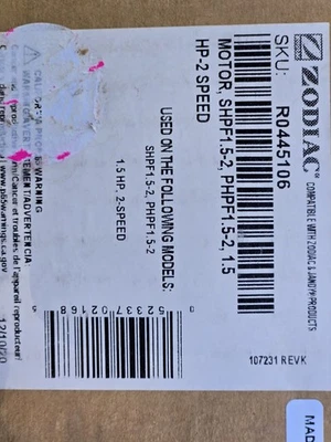 Zodiac  1.5-HP 2-Speed Motor For Zodiac PHPF & SHPF Series          R0445106 - Image 1 of 3