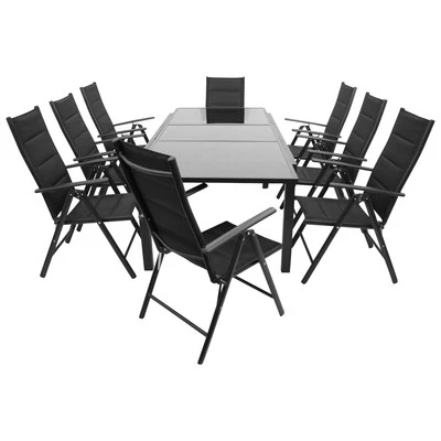 Gartengarnitur Alu Sitzgruppe Essgruppe Alu grau TORINO Glas schwarz 9-teil. - Bild 1 von 4