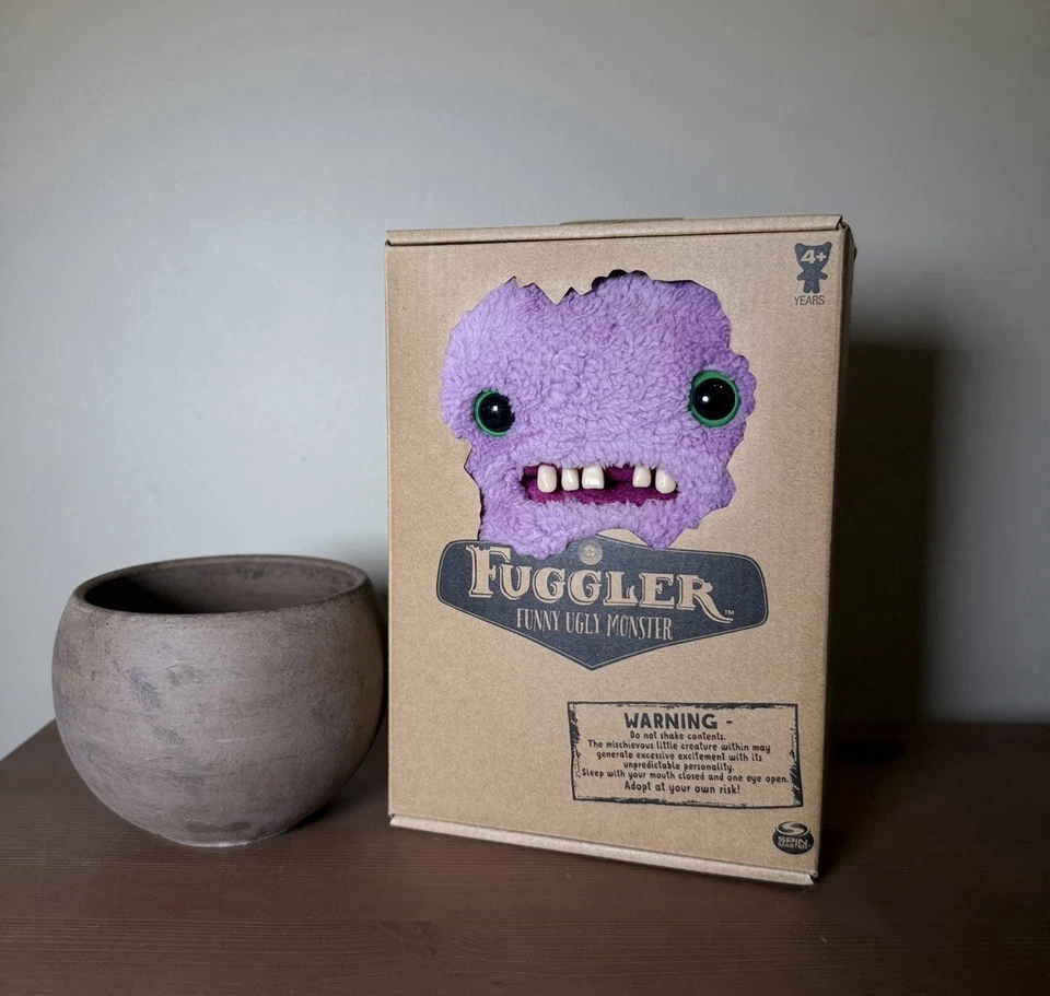 Fuggler Funny Ugly Monster 9" Plush Creature Purple Fuzzy Green Eyes HTF - Image 1 of 1