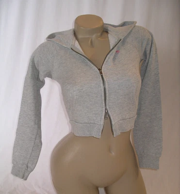 ABERCROMBIE & FITCH Zipper Hoodie Light Heather Gray Sz XS Midrift 2 Way Zipper - Image 1 of 2