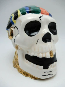 Piraten Totenkopf Sparschwein Spardose Münzbank Gold vergoldet Keramik Thailand 5 Zoll - Bild 1 von 12
