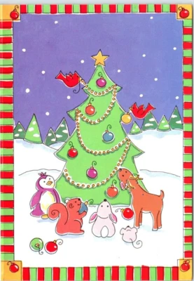 ANIMALS AROUND CHRISTMAS TREE Fantus Christmas Greeting Card New w Envelope MG41 - Image 1 of 3