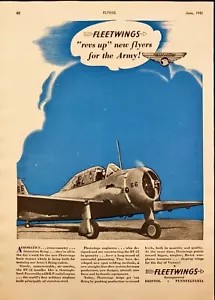 Pubblicità Stampa Vintage 1942 Fleetwings Basic Trainer Esercito Cadetti Volanti Seconda Guerra Mondiale - Foto 1 di 2