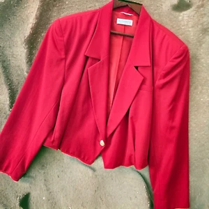 Elisabeth Cropped Wool Blazer Jacket Size 22 Liz Claiborne Lined Red Short Flaws - Picture 1 of 17