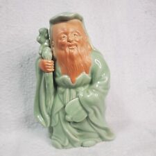 JUROJIN GOD KUTANI Pottery Statue 9” Old Figurine Figure Celadon Japan Foil & Pa