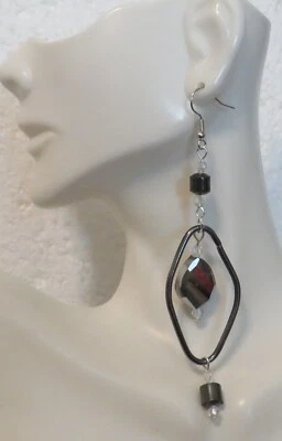Pendientes colgantes cristal negro espejo 4" Foto 1 de 3