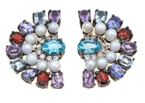 Meher's Paraiba Apatite, Pearls, Amethyst Blue Topaz Garnet & Tanzanite Earring - Picture 1 of 2