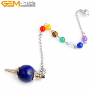 Pendant 7 Chakra Crystal Healing Reiki Dowsing Necklace Chain Natural Ball Shape - Picture 1 of 60