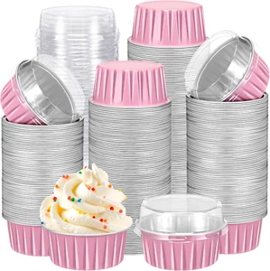 400 Pcs Aluminum Foil Baking Cups with Lids 5 Oz Disposable Ramekins Mini Cake P - Picture 1 of 6