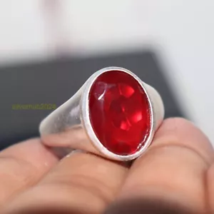 Red Granet Men's Ring 925 Sterling Silver Statement Band Ring All Size SH60 - Picture 1 of 6