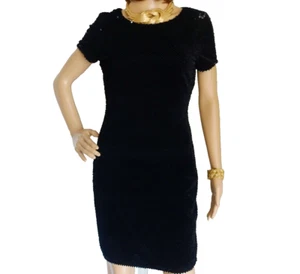NWOT Sam Edelman Black Flocked Sequin Short Bodycon Cocktail Dress Sz 6 US - Picture 1 of 15