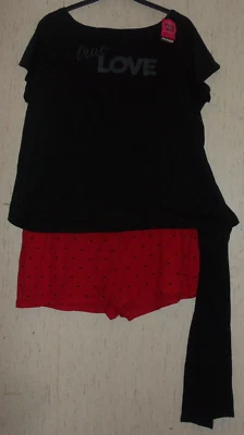 NWT WOMENS JOE BOXER BLACK & RED W/ HEARTS KNIT PAJAMA SET + LEG WARMERS SIZE 3X - Image 1 of 2
