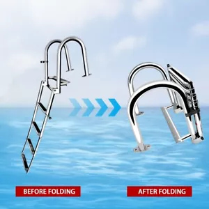4 Step Telescoping Stainless Steel Folding Ladder Heavy Duty Boat Pontoon Yacht - Bild 1 von 9