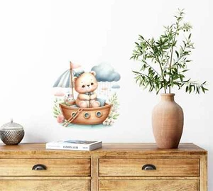 Nursery Watercolour Bear Boat vinyl sticker decal kl68 - Picture 1 of 4